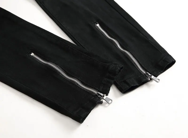Черный байкерские джинсы скинни Для мужчин 2018 Новая мода на молнии стрейч джинсы штаны хип-хоп Hi Street мото джинсы Homme