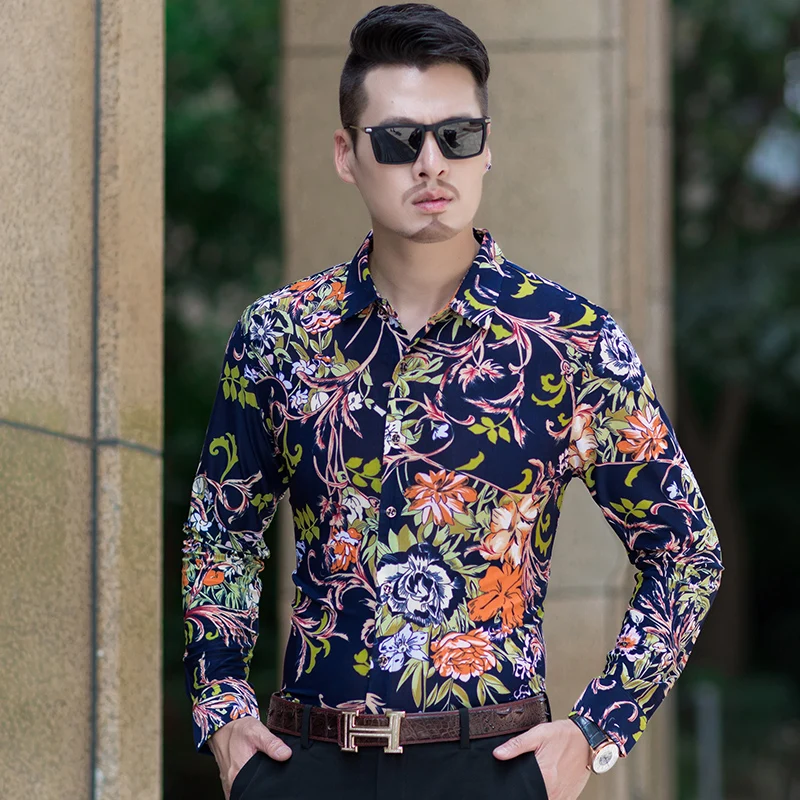 Men Shirts New 2019 Spring Casual Men floral Shirt Mens Dress Shirt ...