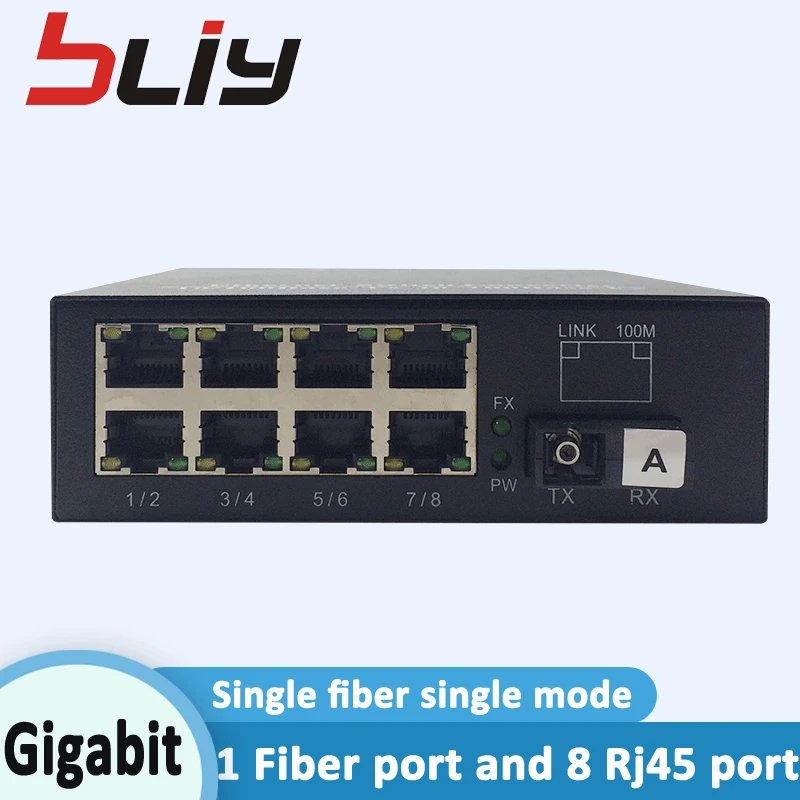 1000mbps Gigabit Ethernet Media Converter 8 Port RJ45 1 port SC Switch Converter