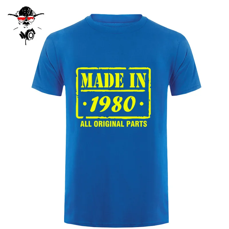 32-я футболка на день рождения, сделано в 1980, Мужская забавная футболка, мужская одежда - Цвет: blue yellow