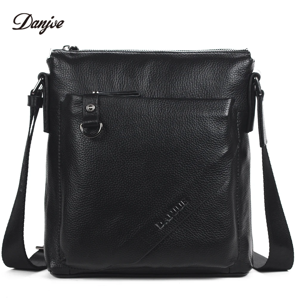 

DANJUE Fashion Genuine Cow Leather Men Shoulder Bags Real Leather Business Crossbody Bag Solid Colors Mini Famous Brand Men Bag