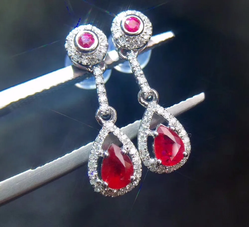 

Fine Jewelry Real 18k White gold Natural Pigeon Blood Red Ruby Female Drop Eaarings for Women Fine New Year Birthday Present