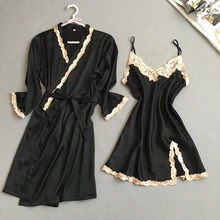 Новое поступление, Дамский пикантный Шелковый Атласный вечерний комплект с платьем, кружевной банный халат, комплект летней одежды для сна, модный халат и ночная рубашка для женщин