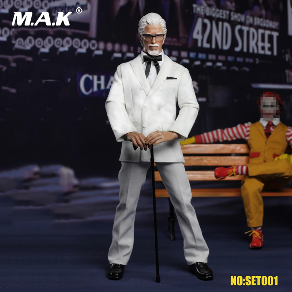 

Colletible 1/6 Scale Male Figure Head Clothes Accessory Chicken Grandpa Bell Head Sculpt with White Hair & Clothing Sets No Body
