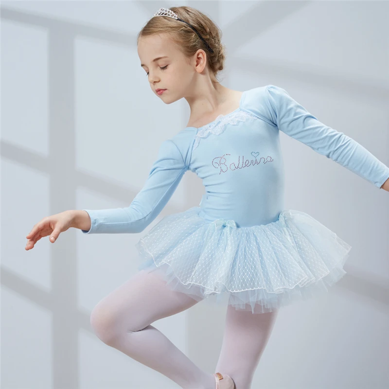 

Combed Cotton Ballet Dress Tutu Ballet for Girls Kids Children High Quality Long Sleeves Tulle Dance Gymnastics Leotard