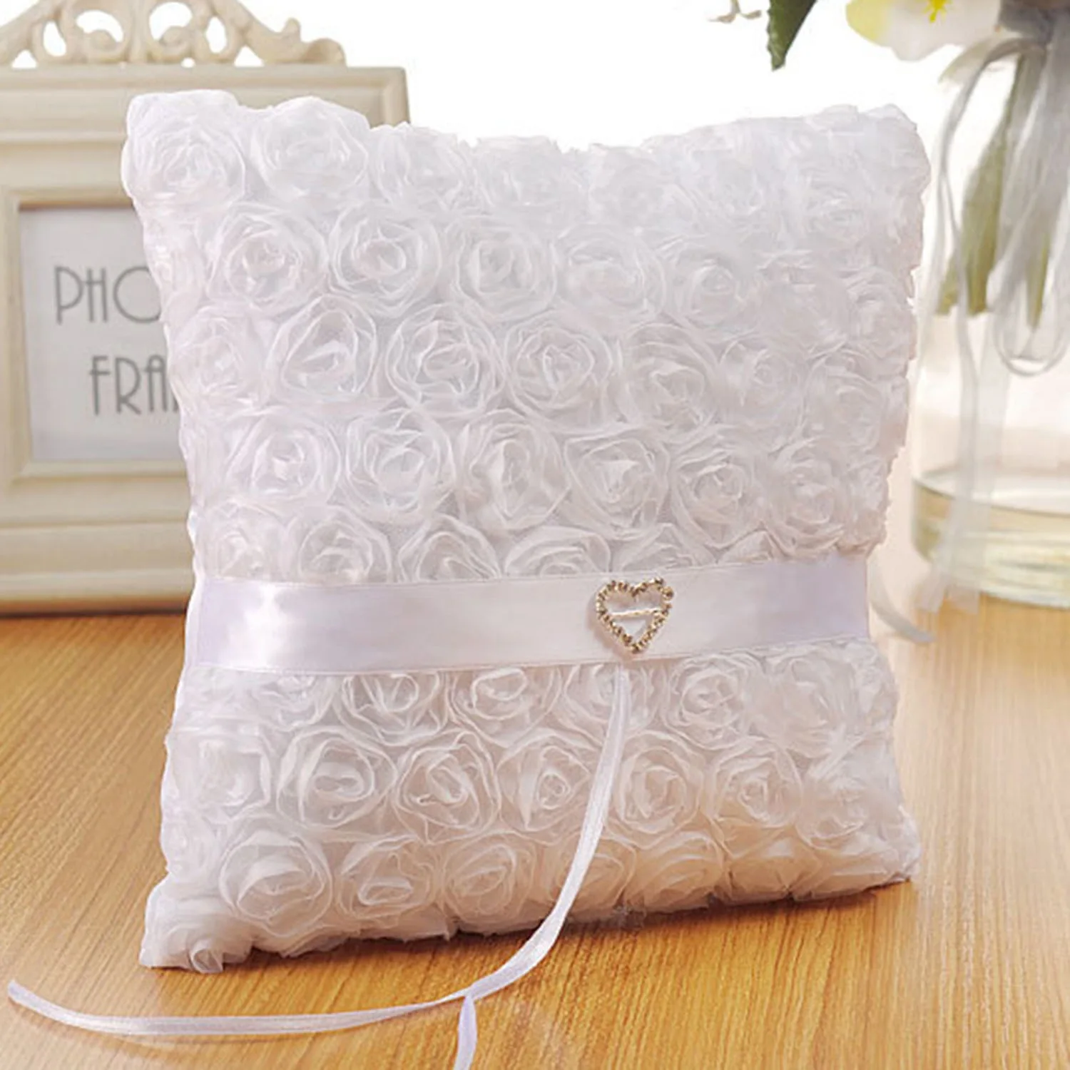 To Be Bride Подушка обручальное кольцо для Свадебные украшения 20X20 см Роза Стразы в форме сердца атласная Свадебная подушечка с лентами