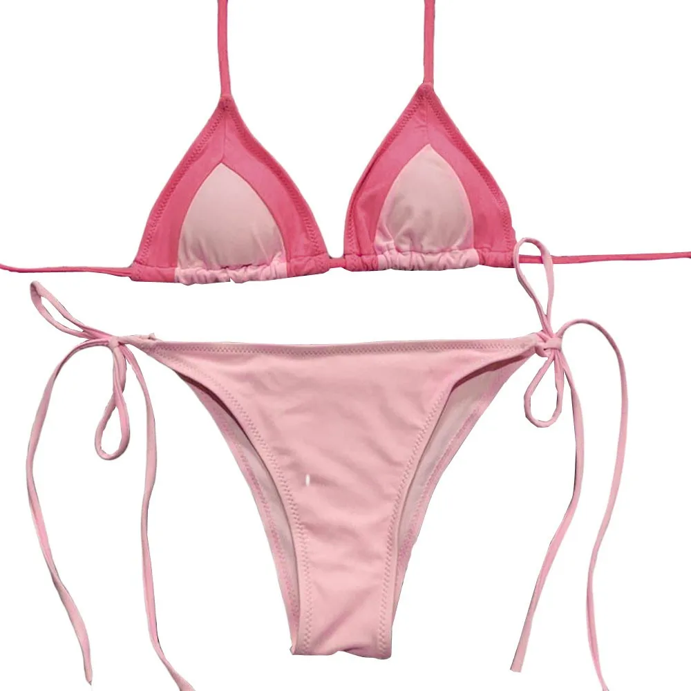 Сексуальный комплект бикини для женщин с принтом, бандажный танкини, бразильский купальник, Раздельный купальник из двух частей, женский купальник с высокой талией - Цвет: Розовый