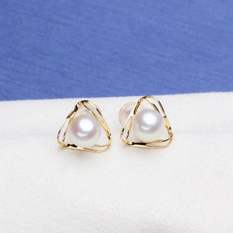 

Luxury genuine 18k gold jewelry for women top quality yellow gold earrings Fit Half Hole Pearl DIY Accessories