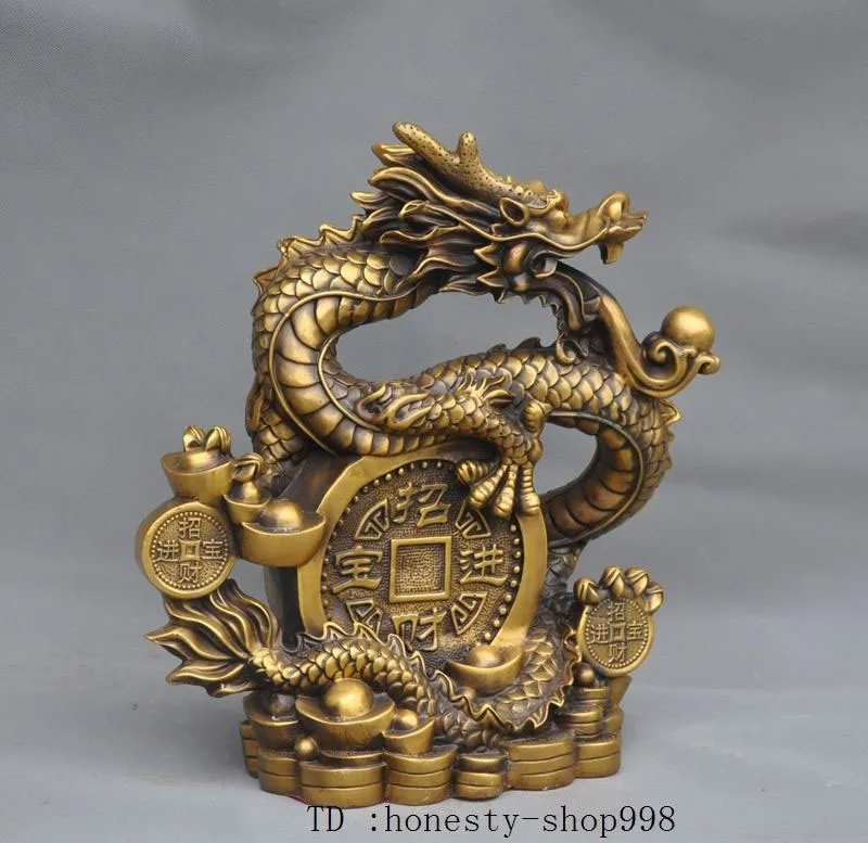 

wedding decoration China FengShui Brass Wealth Yuanbao Money Auspicious Zodiac Dragon Beast Statue