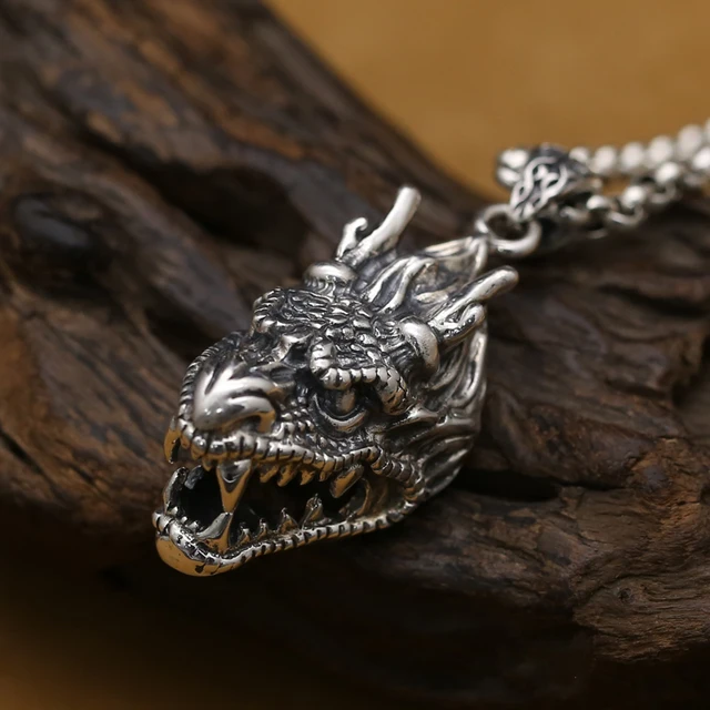 Handmade 925 silver dragon pendant vintage thai silver dragon head man ...