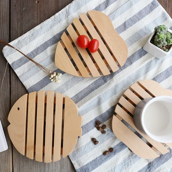 

Creative Kitchen Heat Insulation Table Mat Bowl Saucer Pad Woodiness Fish Apple pattern Wok Stand Tableware Defence Soup Pad 1pc