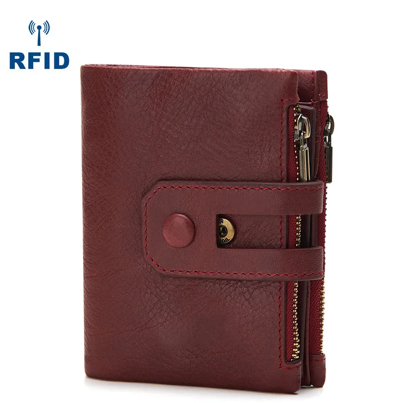 Red Роскошные кожаные кошельки для мужчин RFID Противоугонная двойная молния монета карман Винтаж Натуральная кожа бизнес двойной кошелек короткий кошелек - Color: Red