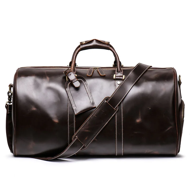 Винтажные мужские дорожные сумки Crazy horse из натуральной кожи, дорожная сумка для багажа, кожаная мужская сумка для путешествий, большие мужские сумки для выходных - Цвет: Черный