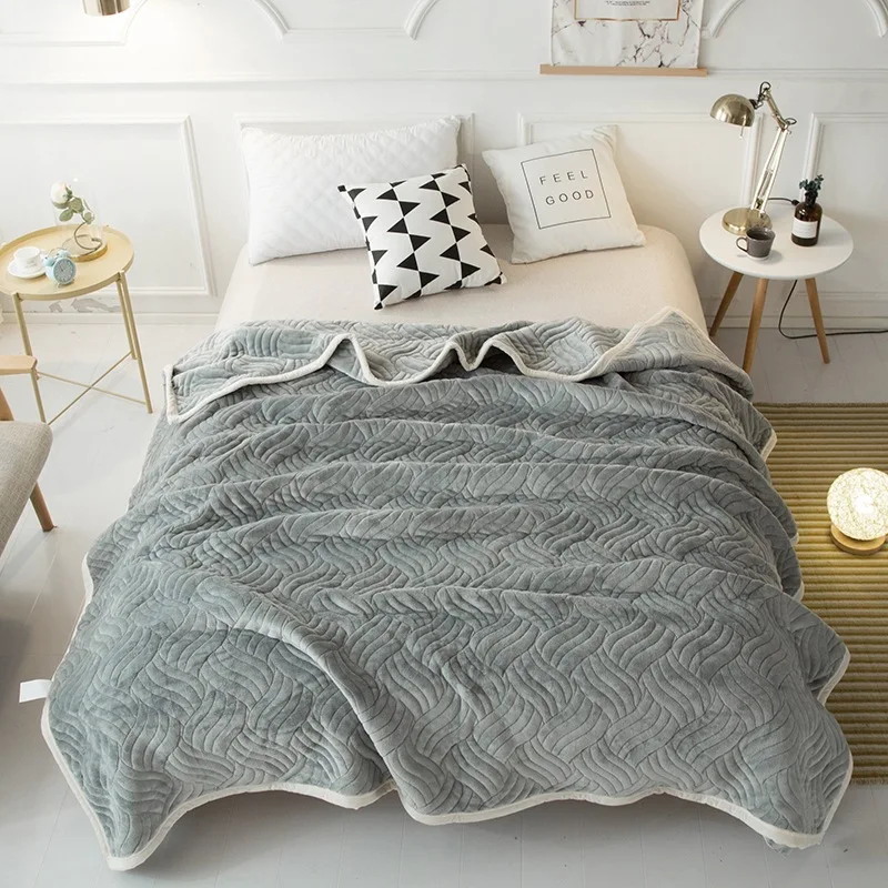 Лоскутное одеяло, уплотненное теплое покрывало на кровать, Двухслойное Флисовое одеяло 200*230 см, зимнее постельное белье, 3D постельное белье с оборками