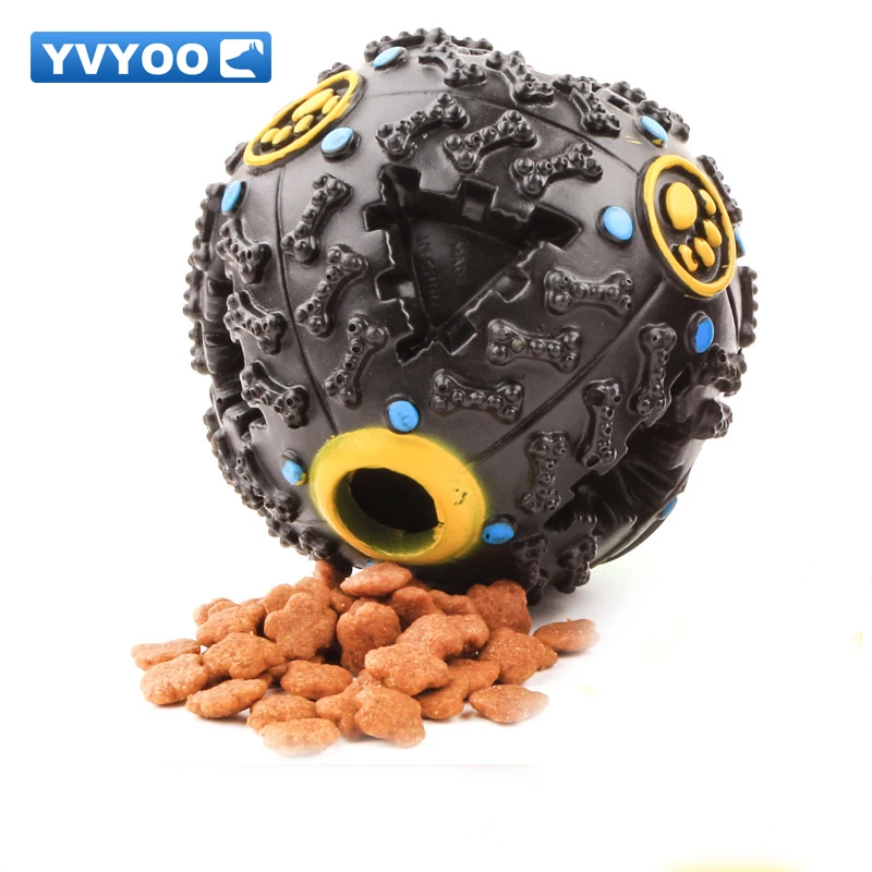 YVYOO 1 шт. игрушки для собак утечка мячик для пищевых продуктов 7,5 см износостойкий пластиковый тренировочный ПЭТ оборудование Phonate черный шар D06