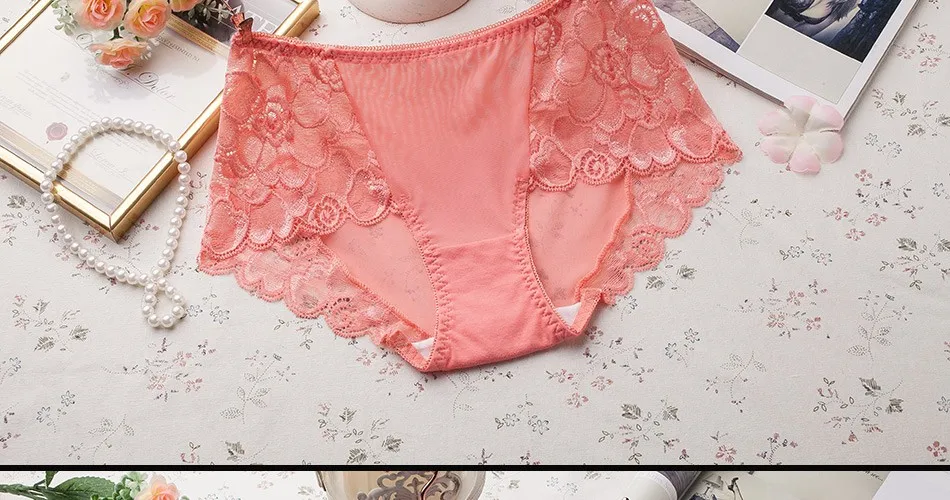 Plus Size L-XXXL Women Seamless Lace Panties Brand Women's Cotton Breathable Panty Transparent Sexy Briefs 09