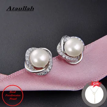 

Ataullah Real Freshwater Natural Pearl Earrings Sterling Silver 925 Jewelry Stud Earring for Women Gift Brincos Bijoux EW027