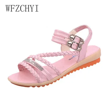 

Summer new women's sandals flat bottom non-slip casual women's shoes open toe rhinestones set foot Roman beach shoes