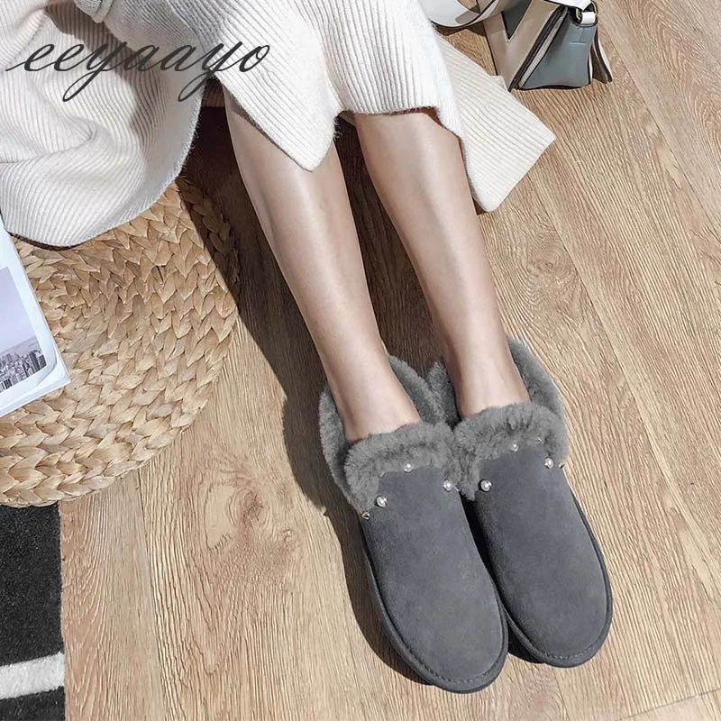 gray 2019 Femmes Cheville black Fourrure Gris De Red D'hiver Talon Doublure Vache Daim Bottes Nouveau Preal Neige Cuir Appartements Réel Véritable Laine Chaussures En ul1cK3TFJ