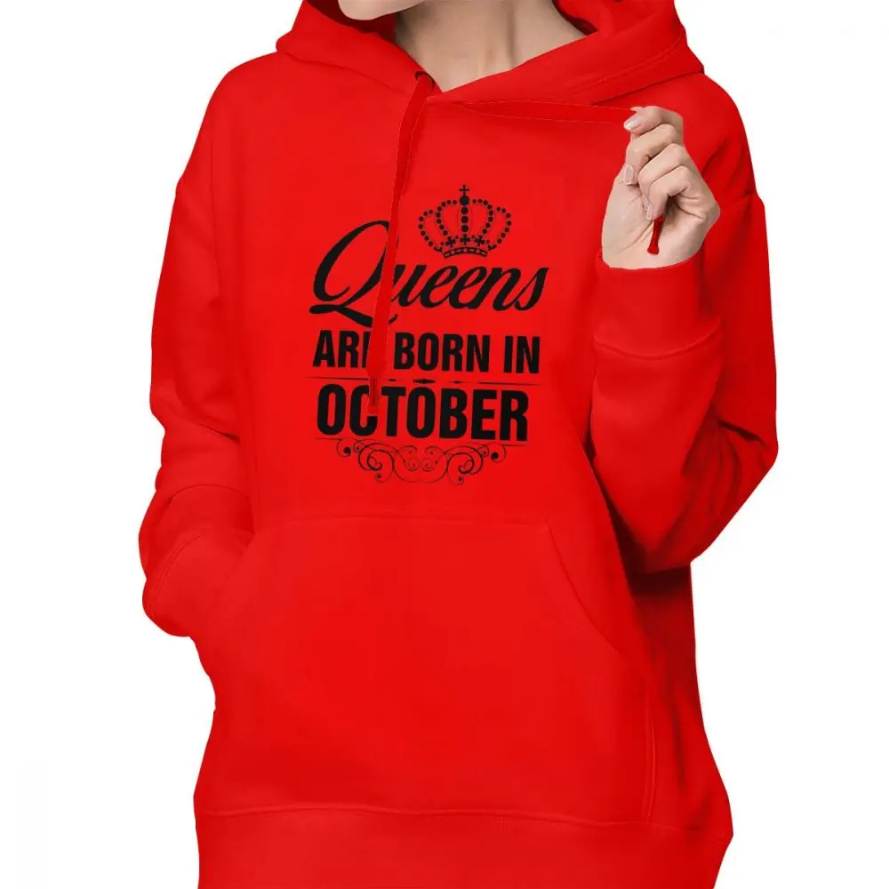 Queens рождаются в октябре Толстовка Queens рождаются в октябре толстовки простая уличная толстовки Для женщин пуловер толстовка с принтом - Цвет: Красный