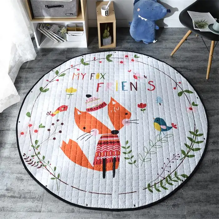 Nordic Round Animals Baby Padded Play Mats Crawling Floor Quilted Mat Teepee Tent Mat Carpet Storage Bag 59" diameter - Цвет: Розовый