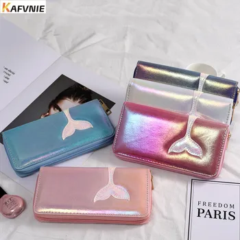 

New Mermaid PU Women Wallet Luxury Embroidery womens Wallets and Children Purses Brilliant Pink Novelty Purse Mobile phone bag