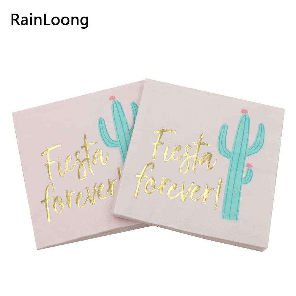 

[RainLoong] 3-Plys Foil Gold Beverage Paper Napkins Fiesta Forever Cactus For Party Decoration Supply Tissue Serviettes 25*25cm