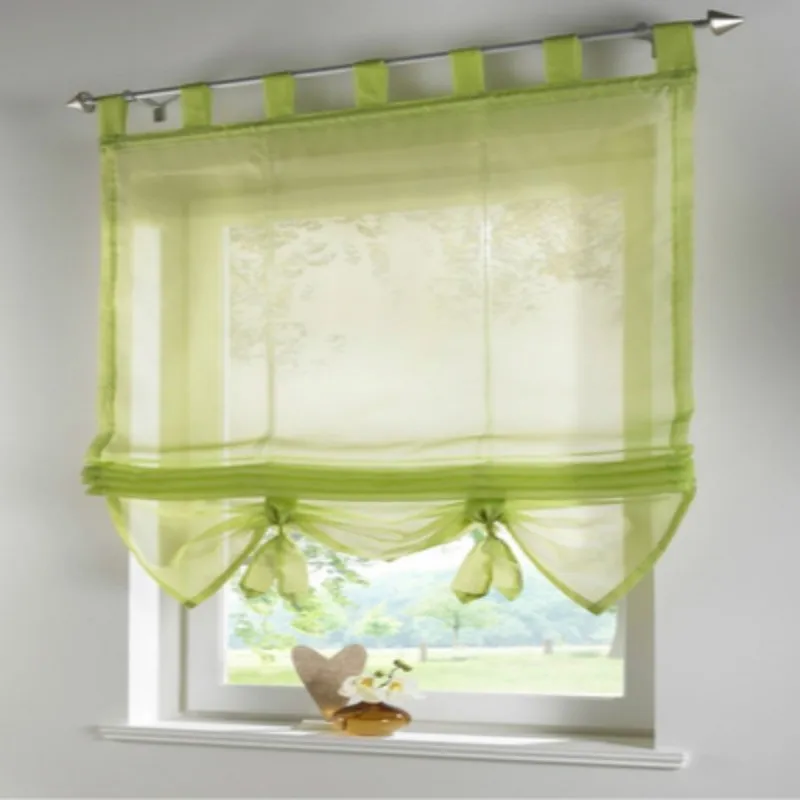 2 шт Готовая продукция римские жалюзи могут поднимать балконные занавески для кухни, кафе, оконные шторы для украшения дома - Цвет: Зеленый