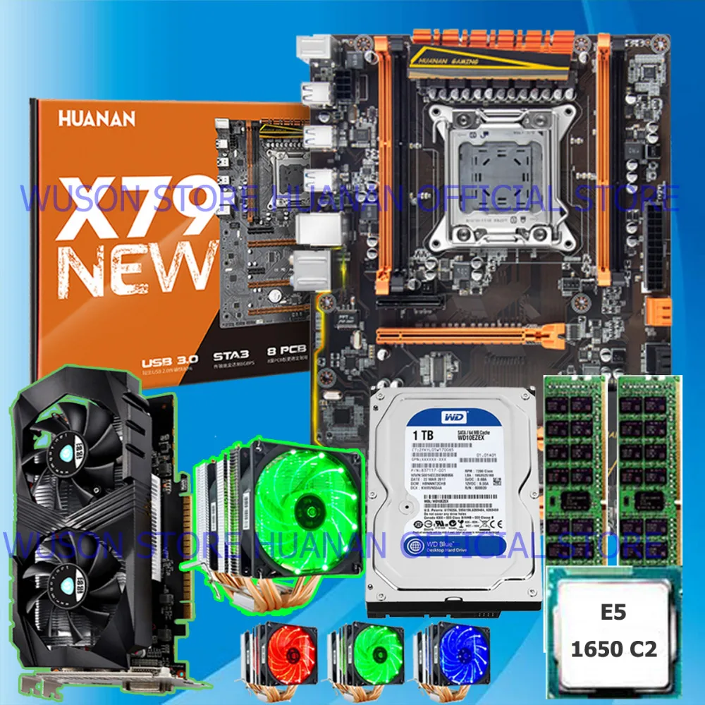 Компьютер DIY huanan Zhi deluxe X79 LGA2011 материнская плата 1 ТБ SATA HDD GTX1050Ti 4G cpu Xeon E5 1650 C2 с кулером ram 16G(2*8G