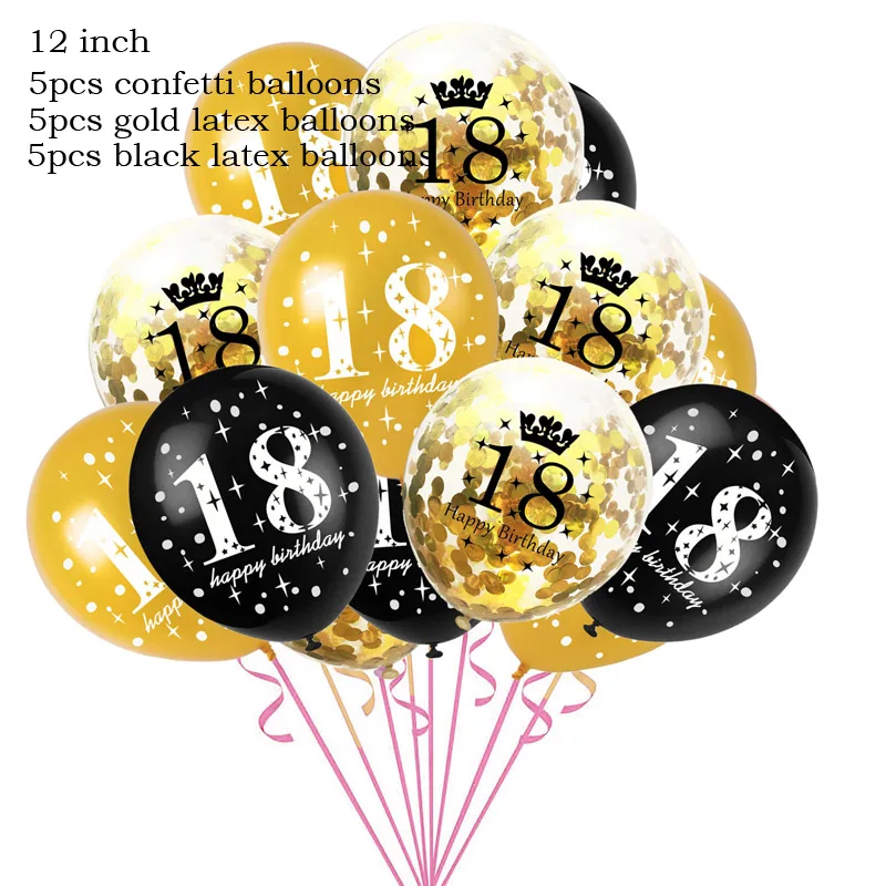 15Pcs Happy Birthday Number Gold Black Latex Confetti Balloons 18 30 40 50 60 Wedding Anniversary Birthday Party Decoration - Цвет: 1