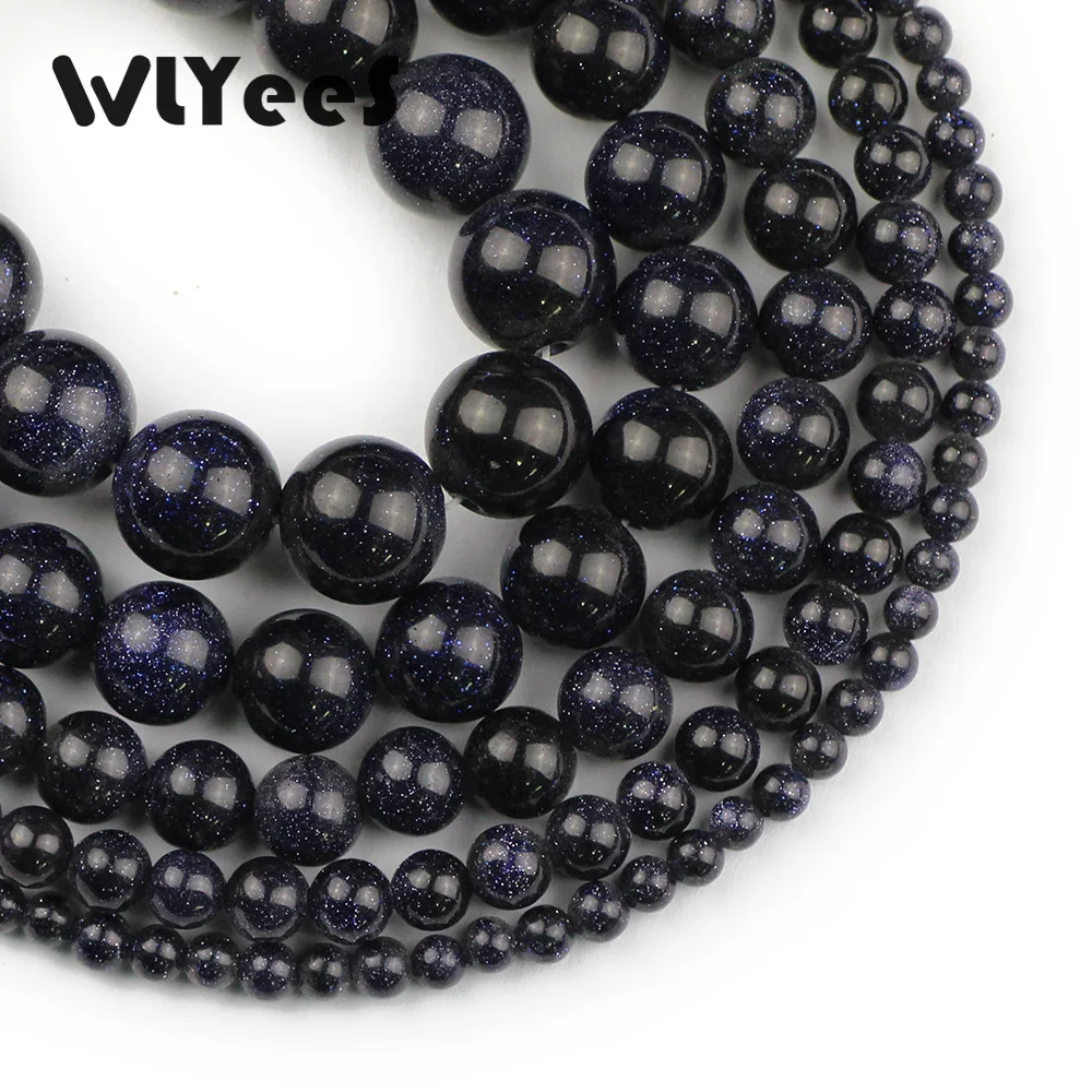 

WLYeeS 4 6 8 10 12mm Blue sandstone Stone Natural stone round loose beads for DIY jewelry bracelet Making Accessories 15" Strand
