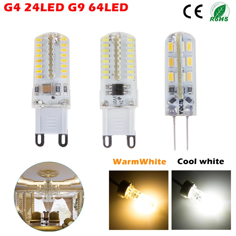 G4 G9 Светодиодная лампа 3 Вт 5 24/64SMD 3014 теплый холодный белый 110/220 В 300LM 500LM года