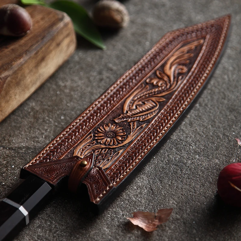 HEZHEN 8.5'' Kiritsuke Chef Knife Japan VG10 Damascus Steel Kitchen Knives Nice Cover Cook Tools Ebony Wood+Buffalo Horn