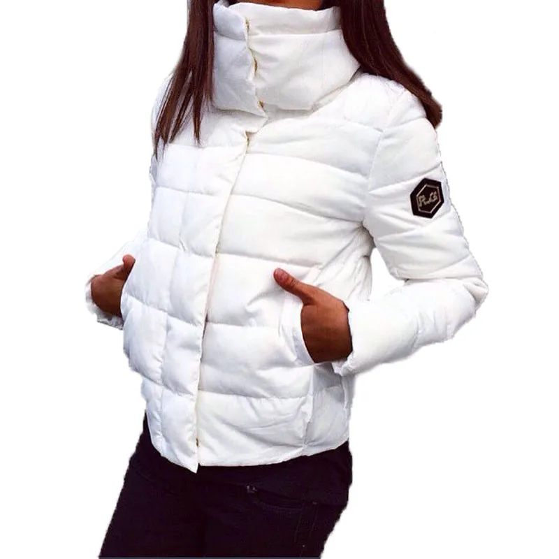 

Fashion white women jacket camo printing short down coat femme 2016 winter thicken slim down parka high neck female jacket coats
