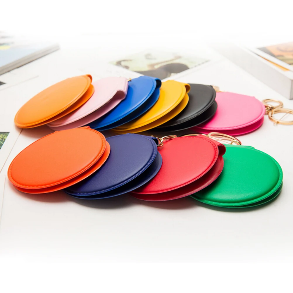 Mini PU Leather Pocket Makeup Mirror Portable Keyring Cosmetic Compact