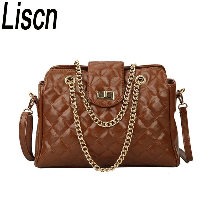

Retro Fashion Female Big Bag 2019 New High quality PU Leather Women's Designer Handbag Lattice Lock Chain Shoulder Messenger bag