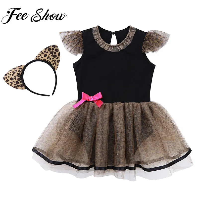 

FEESHOW Cute Baby Girls Romper Summer Dress Black Leopard Cosplay Birthday Party Costume for Kids Carnival Clothes Headband Set