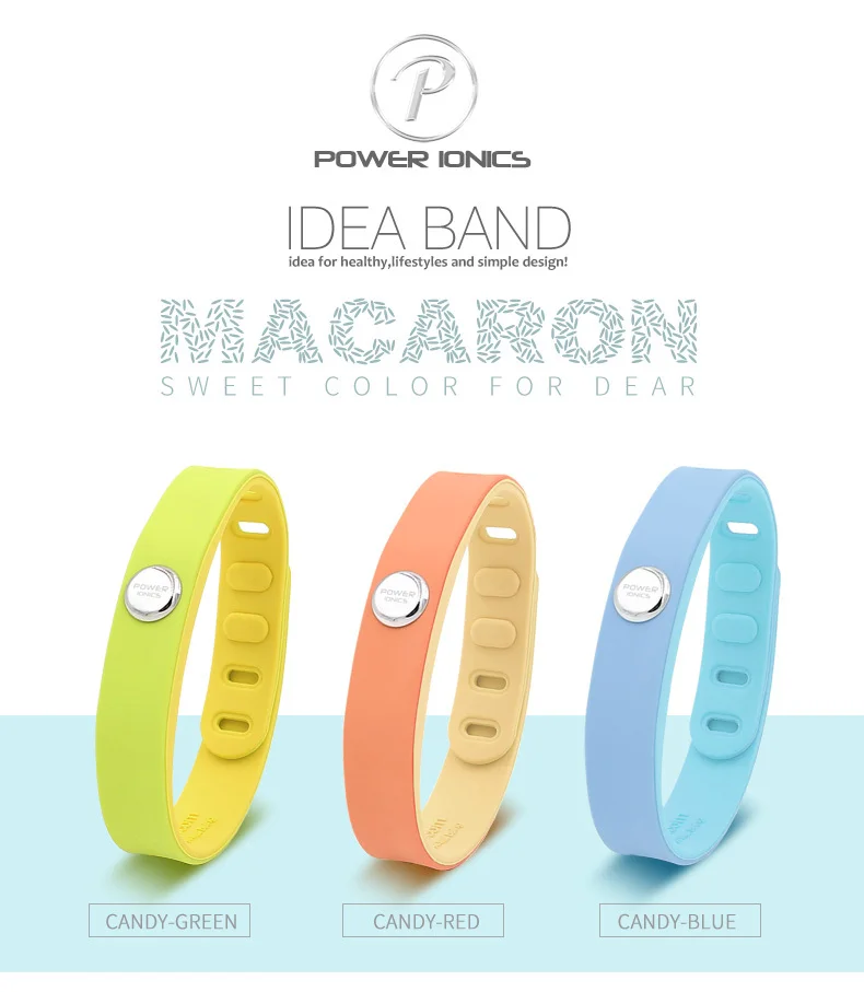 Power Ionics IDEA BAND 3000 Ions Sports Waterproof Titanium Bracelet Wristband Balance Body Macarons Series