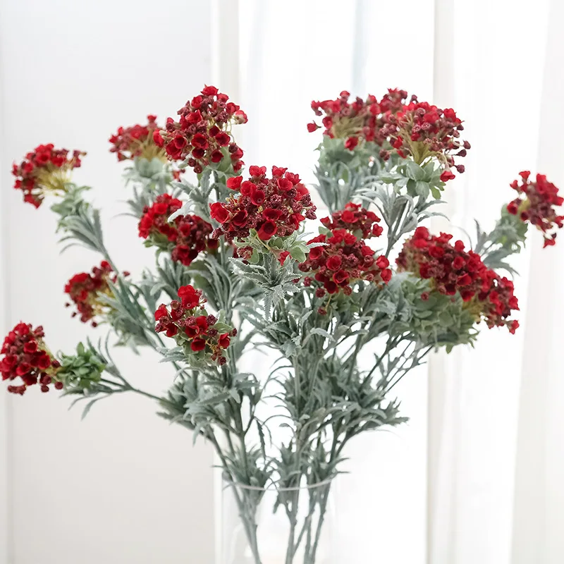 

Artificial Flower Dark Red 3 Head Snowball Simulation Plant Green Plant Home Wedding Decoration Potted Flower Arrangement Flower