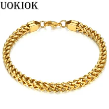 Позолоченные кубинские браслеты для мужчин, 5 мм, нержавеющая сталь, цепочка, браслет в стиле хип-хоп, ювелирное изделие, 21 см, мужской браслет