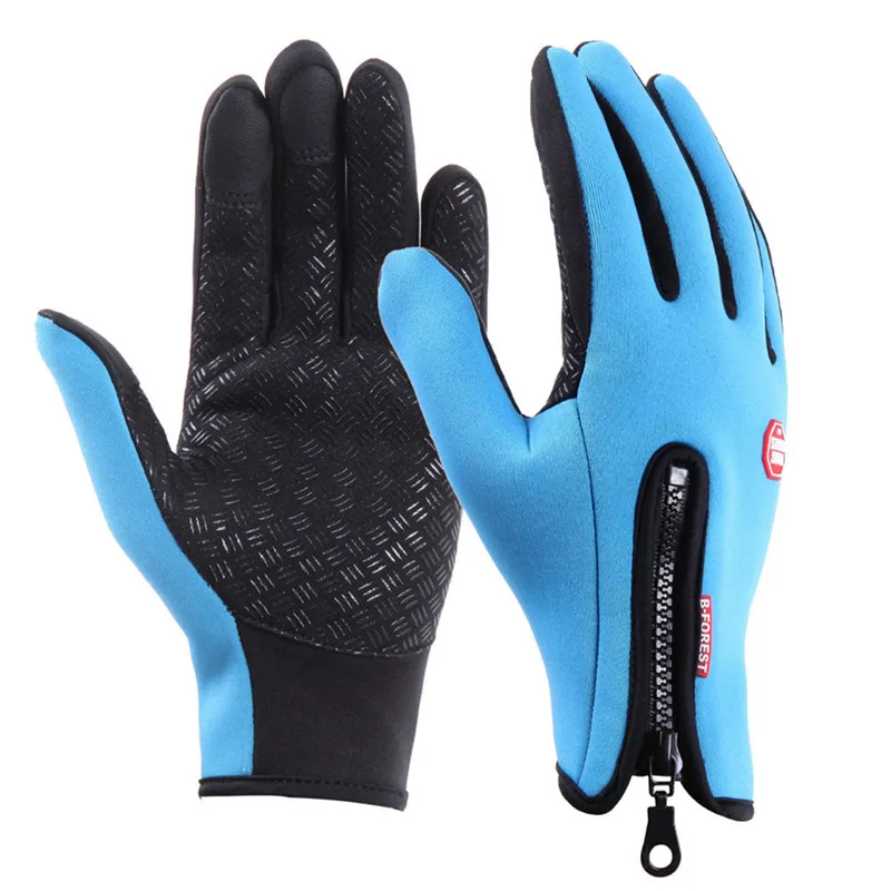 Защитные перчатки, зимние, тепловые, ветрозащитные, теплые, полный палец, велосипедные перчатки, противоскользящие, велосипедные перчатки для мужчин и женщин - Цвет: BL