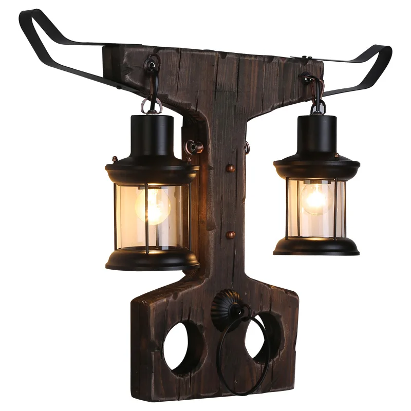 Домашний уличный промышленный светодиодный настенный светильник, винтажное освещение, крепление на поверхность, классический светодиодный настенный светильник, дерево+ металл, черный - Цвет абажура: c