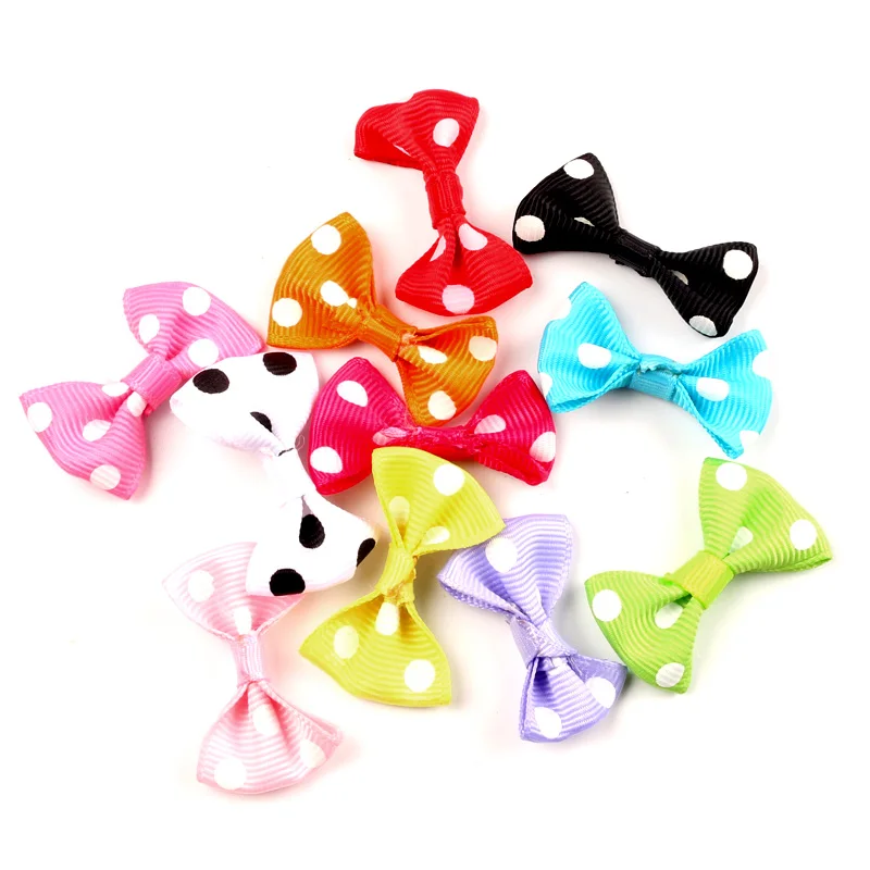 

50pcs Mixed Satin Ribbon Bowknot Dots Hair Clips Applique DIY Craft Grosgrain Bow Tie Scrapbooking Wedding Decoration 3.5x2.2cm