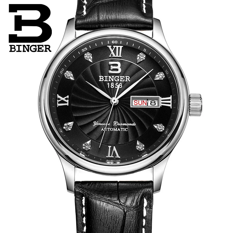 Подлинная роскошь Switzerlan Бингер бренд для мужчин автоматические механические часы кожаный ремешок Сапфир Водонепроницаемый Бизнес - Цвет: 14