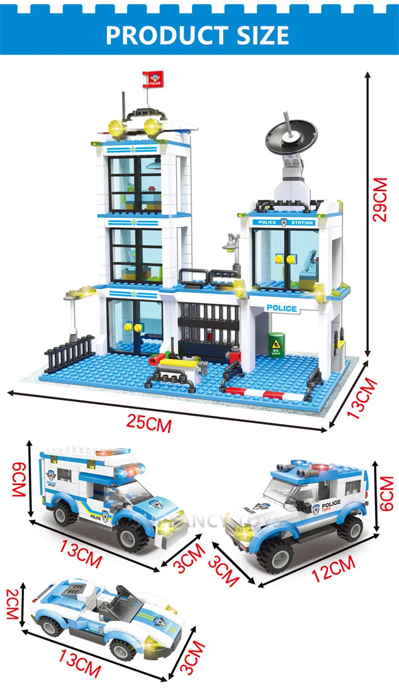 818 шт. городской полицейский участок здания Конструкторы наборы для ухода за кожей вертолет корабль модель SWAT кубики для творчества
