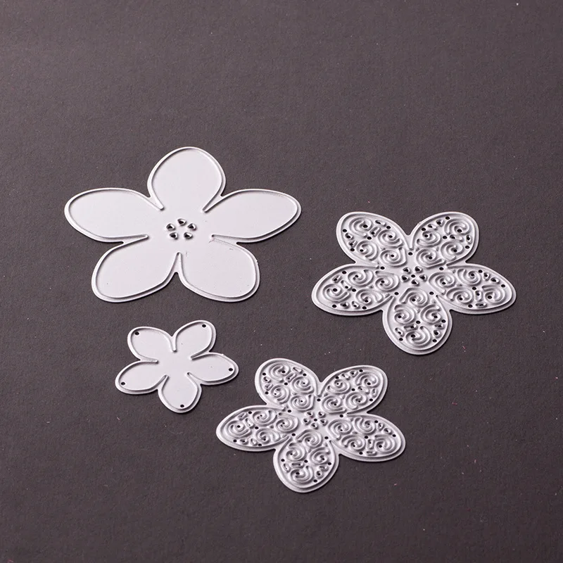 JX-LCLYL 4Pcs Metal Flower Shape Cutting Dies Stencils DIY Scrapbook Art Photo Album Gray