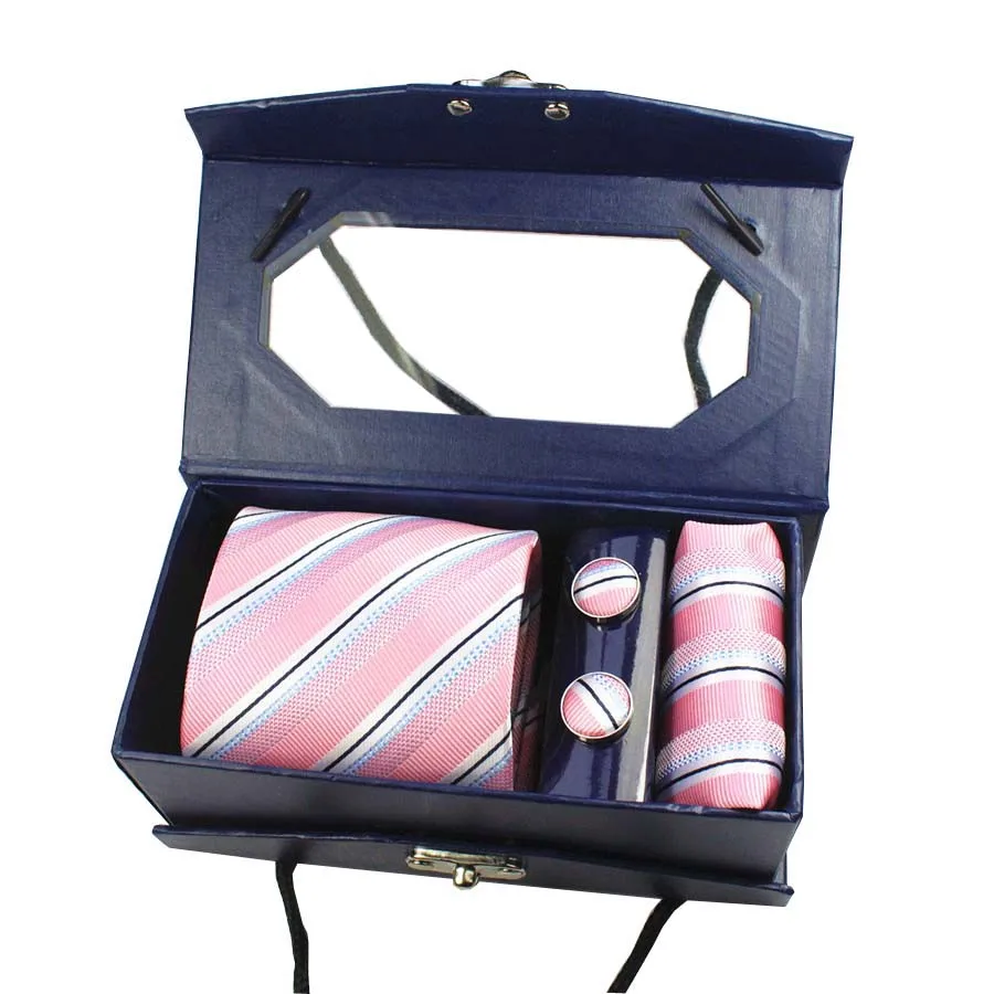 Дизайн 8 см роскошный мужской галстук набор с подарочной коробкой платок запонки и галстук Шелковый жаккардовый тканый галстук для свадьбы бизнес - Цвет: 08