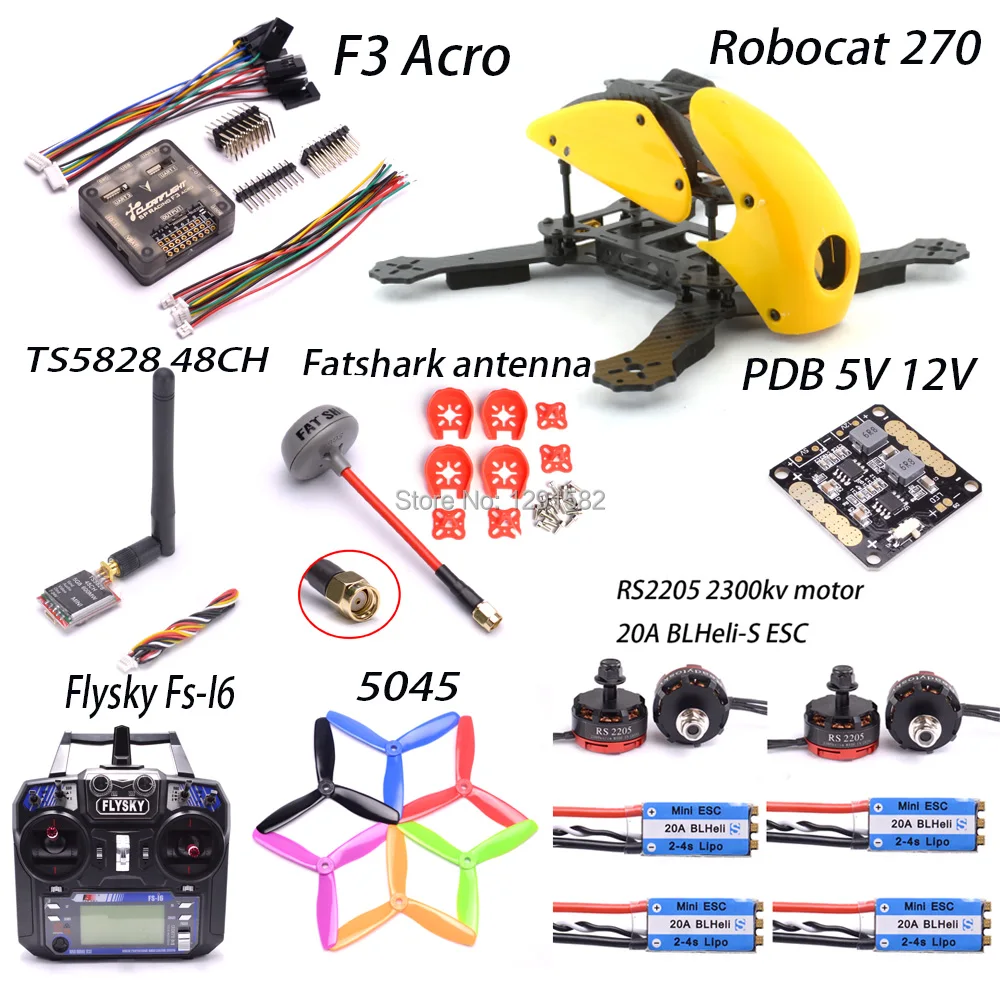 Защитной крышкой Robocat 270 270 мм Квадрокоптер рама F3 Контроллер полета Acro RS2205 мотор 20A программа BLHeli-s ESC TS5828 антенна Fatshark 5V 12V PDB
