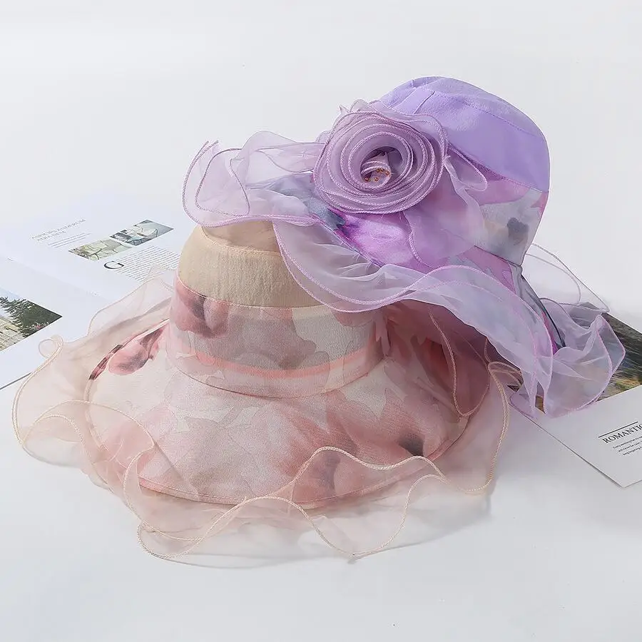 

SUOGRY New Summer Elegant Hat for Women Wide Brim Lace Floppy Hat Ladys Tea Party Cap Beach UV Sunhats Chapeau Femme outdoor