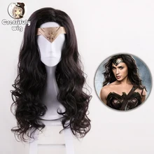 60cm Princess Diana Wonder Woman Cosplay Wig Black Long Curly Synthetic Hair Halloween Costume Party Wigs + Wig cap